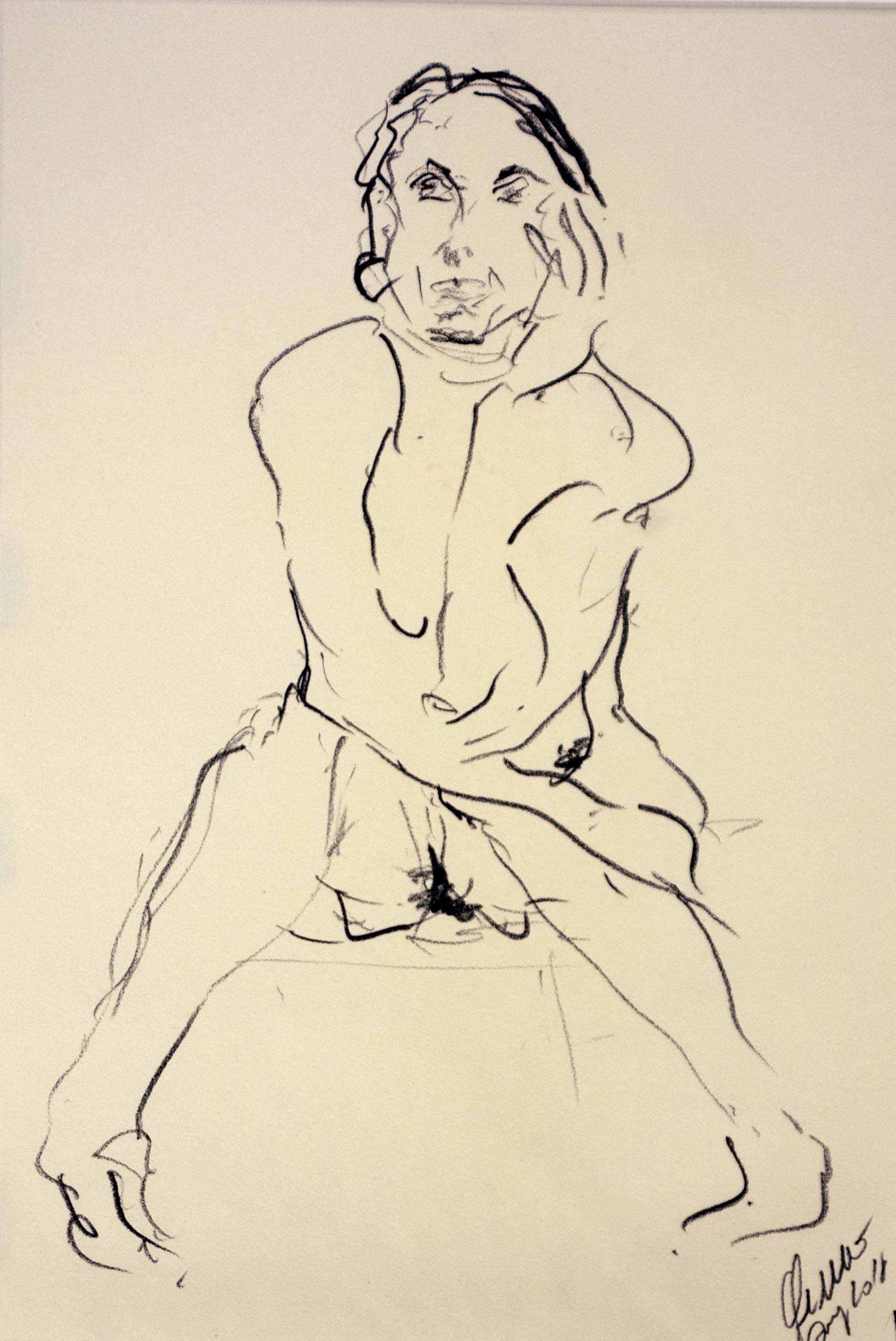 Dona asseguda 1 — Grafit i oli de llinosa sobre paper